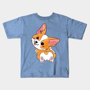 Winking Corgi Love Button: Adorable Kawaii Design with a Heart-Shaped Tail Kids T-Shirt